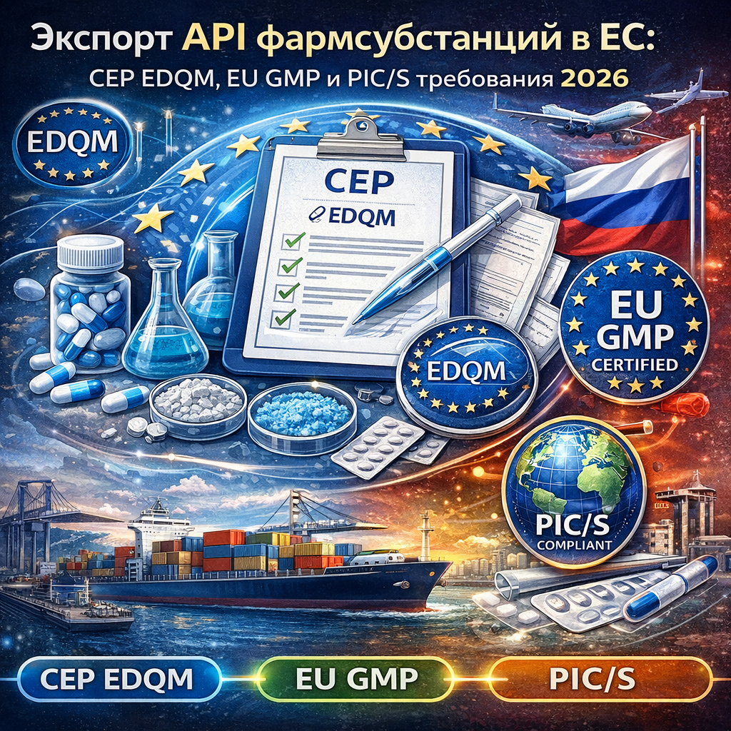 Экспорт API фармсубстанций в ЕС: CEP EDQM, EU GMP и PIC/S требования 2026