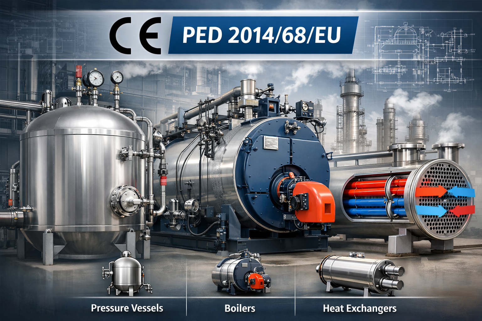 CE маркировка по PED 2014/68/EU — сосуды под давлением, котлы и теплообменники для рынка ЕС