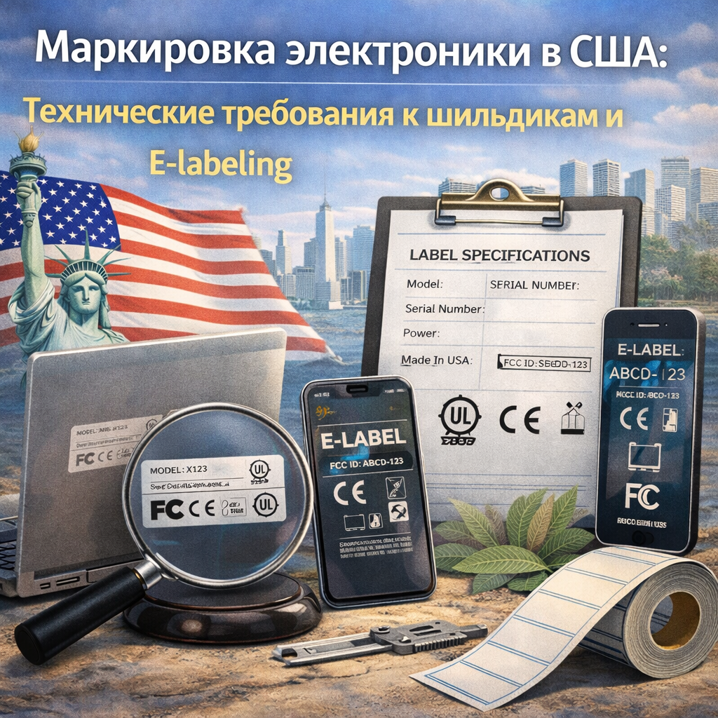 Маркировка электроники в США: Технические требования к шильдикам и E-labeling