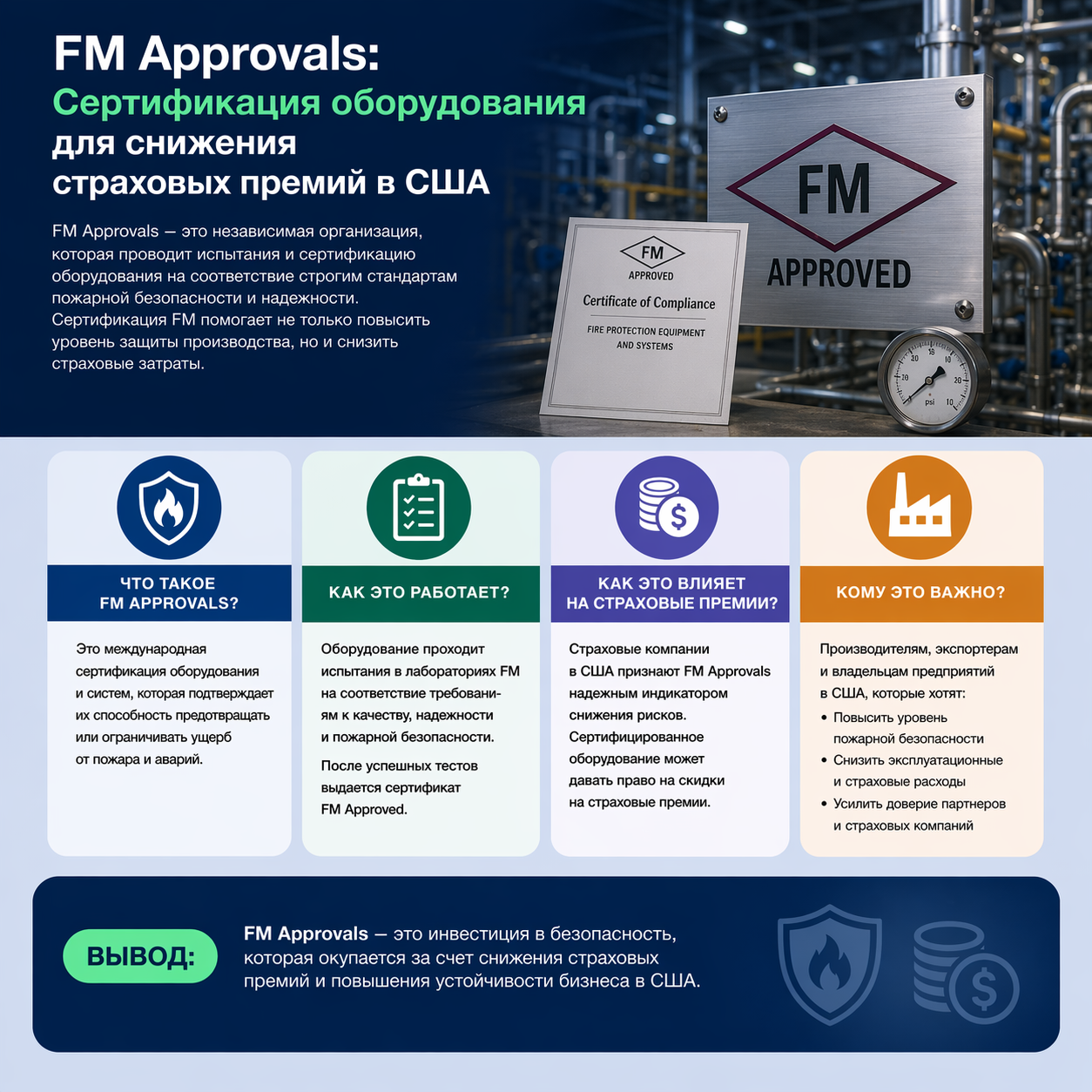 FM Approvals: Сертификация оборудования для снижения страховых премий в США