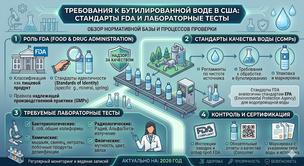 Требования к бутилированной воде в США: Стандарты FDA и лабораторные тесты