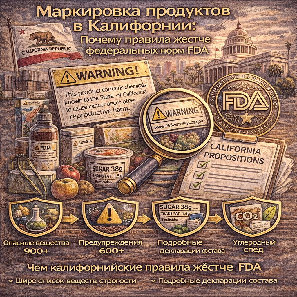 Маркировка продуктов в Калифорнии: Почему правила жестче федеральных норм FDA