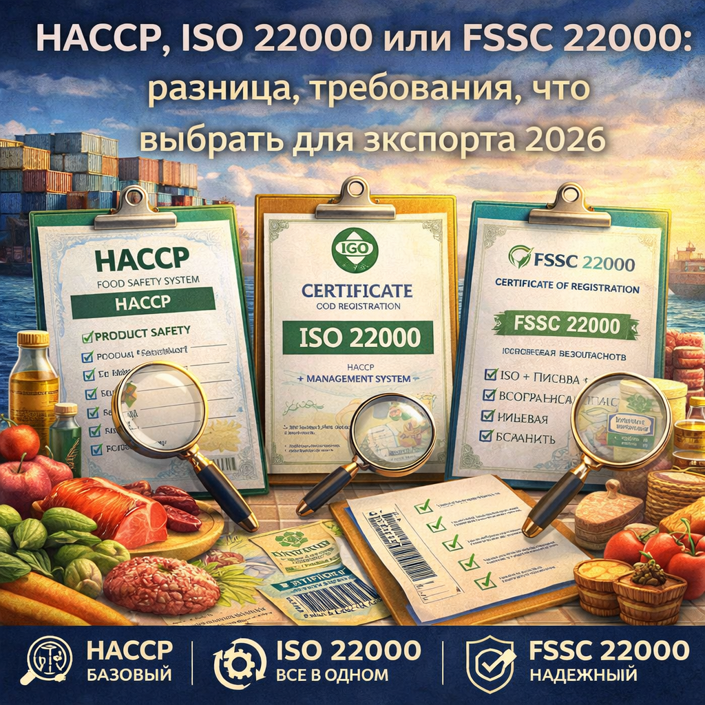 HACCP, ISO 22000 или FSSC 22000: разница, требования, что выбрать для экспорта 2026