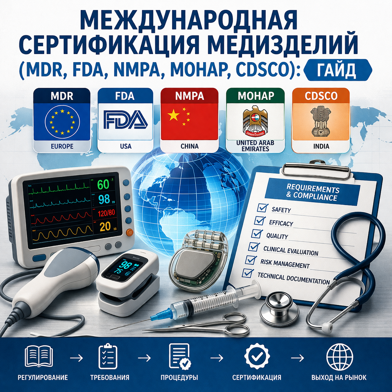 Международная сертификация медизделий (MDR, FDA, NMPA, MOHAP, CDSCO): гайд
