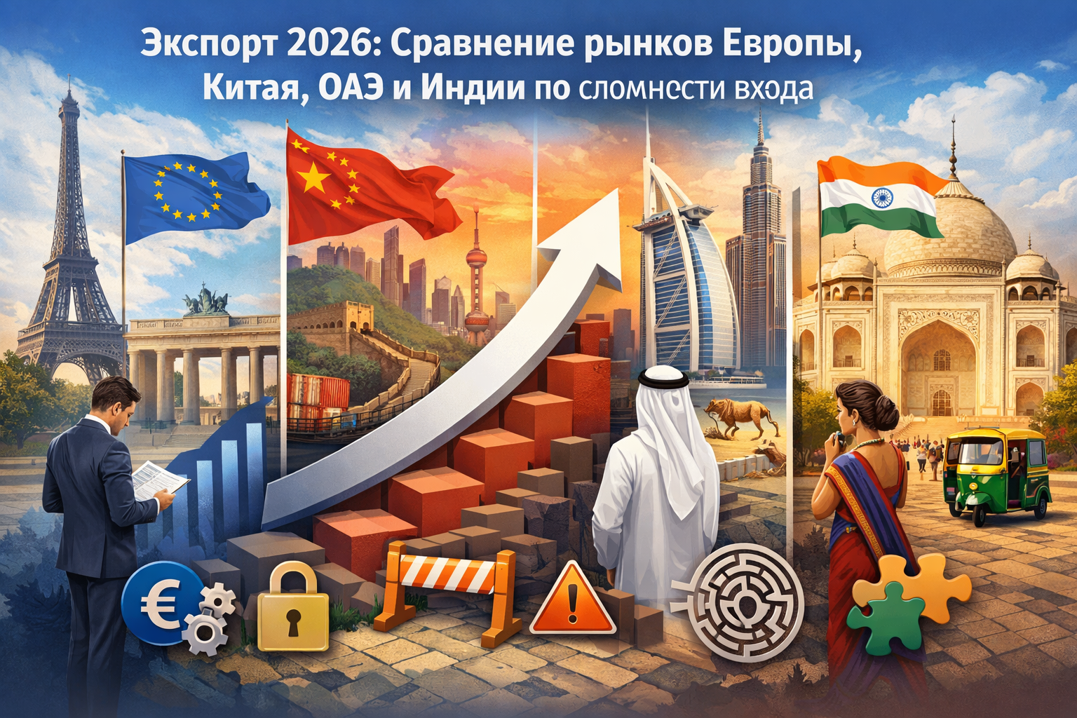 Экспорт 2026: Сравнение рынков Европы, Китая, ОАЭ и Индии по сложности входа
