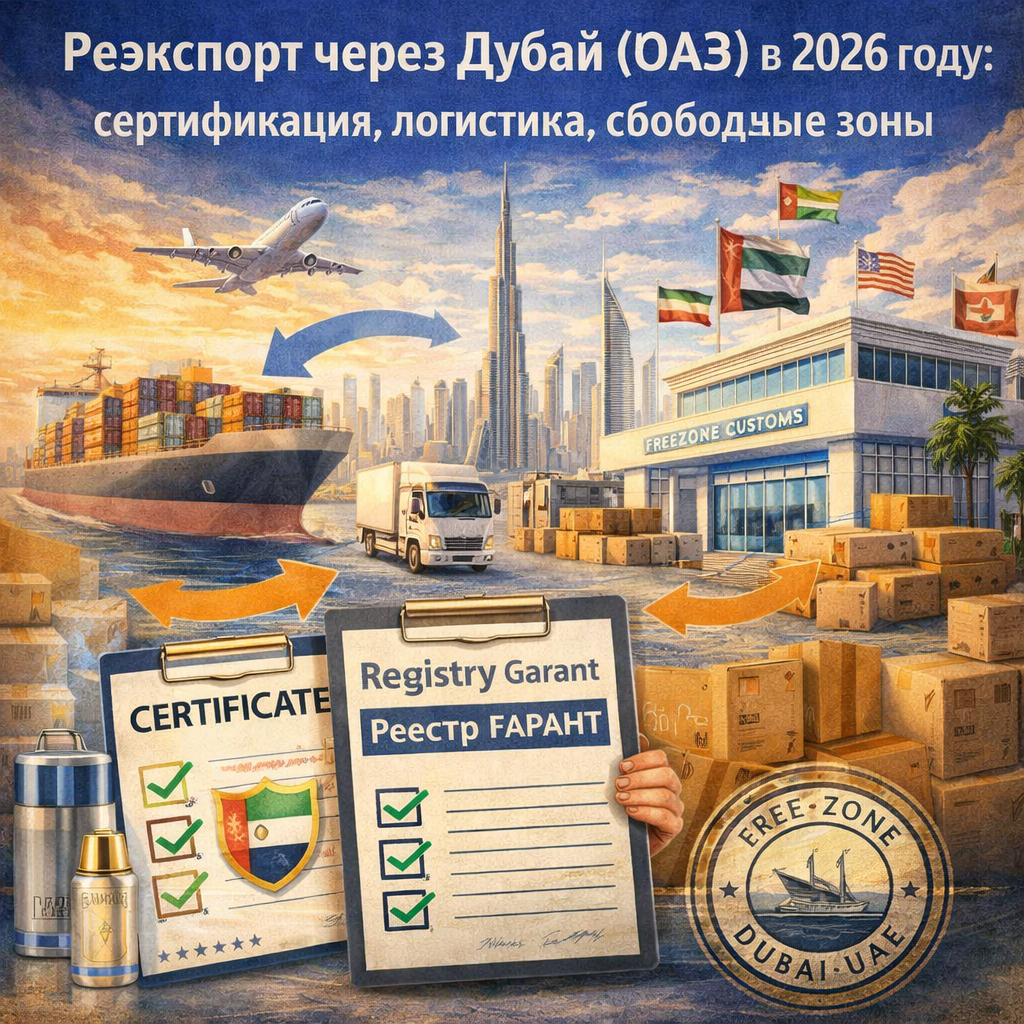 Реэкспорт через Дубай (ОАЭ) в 2026 году: сертификация, логистика, свободные зоны | Реестр Гарант