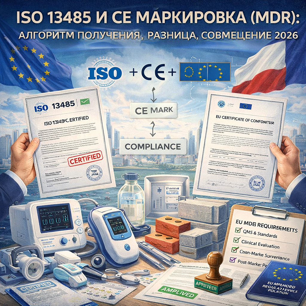 ISO 13485 и CE маркировка (MDR): алгоритм получения, разница, совмещение 2026