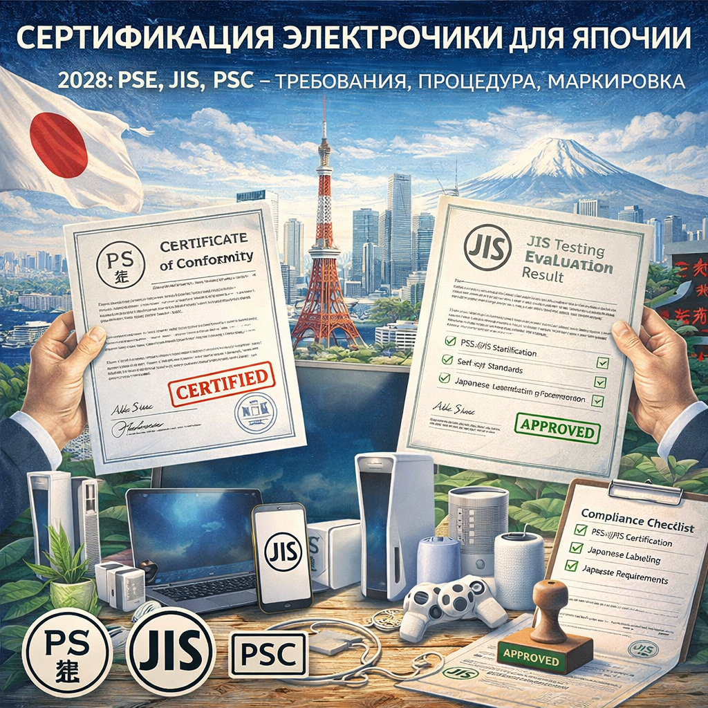 Сертификация электроники для Японии 2026: PSE, JIS, PSC — требования, процедура, маркировка