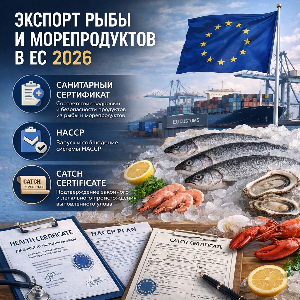 Экспорт рыбы и морепродуктов в ЕС 2026: санитарный сертификат, HACCP, catch certificate