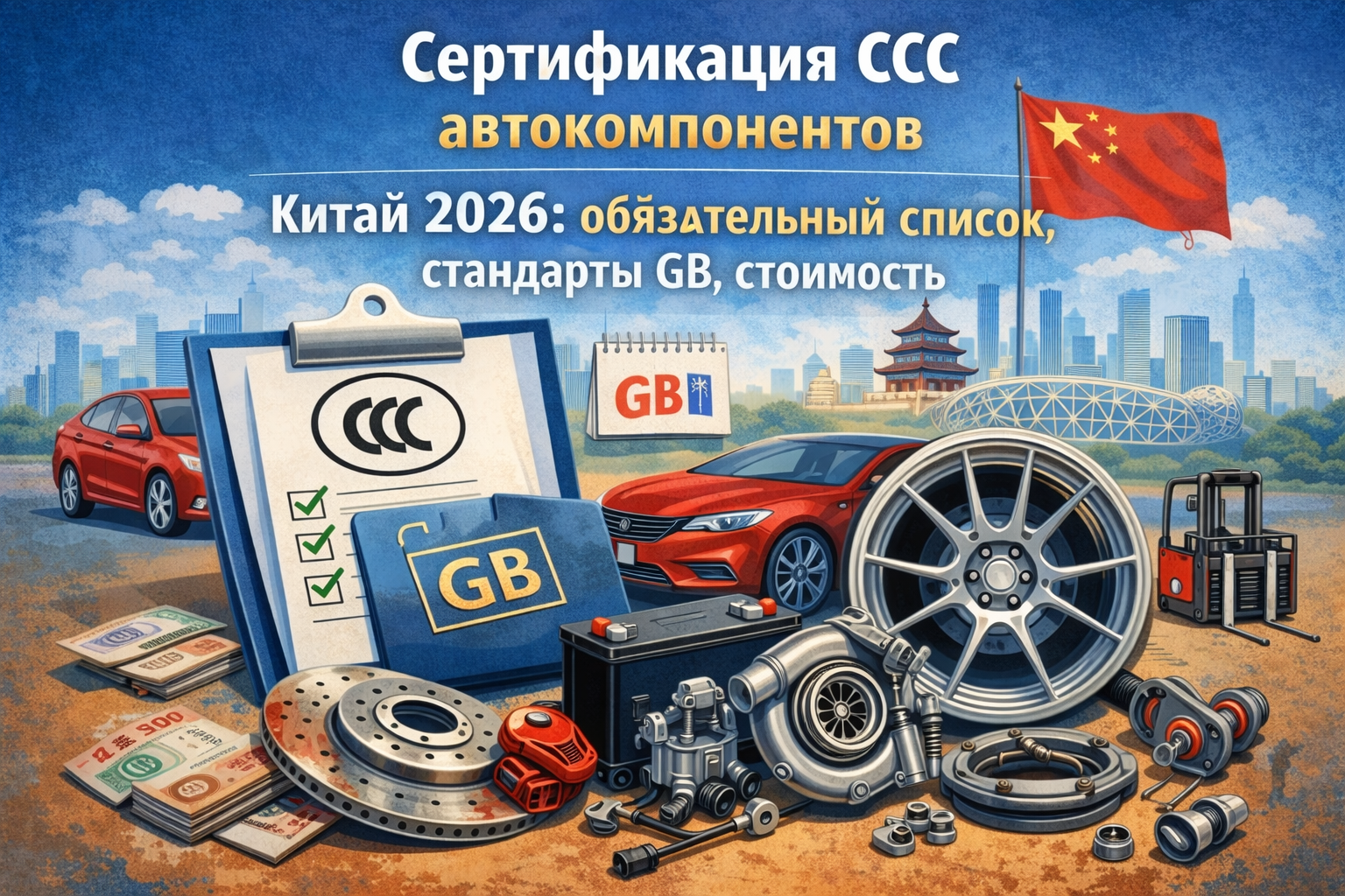 Сертификация CCC автокомпонентов Китай 2026: обязательный список, стандарты GB, стоимость