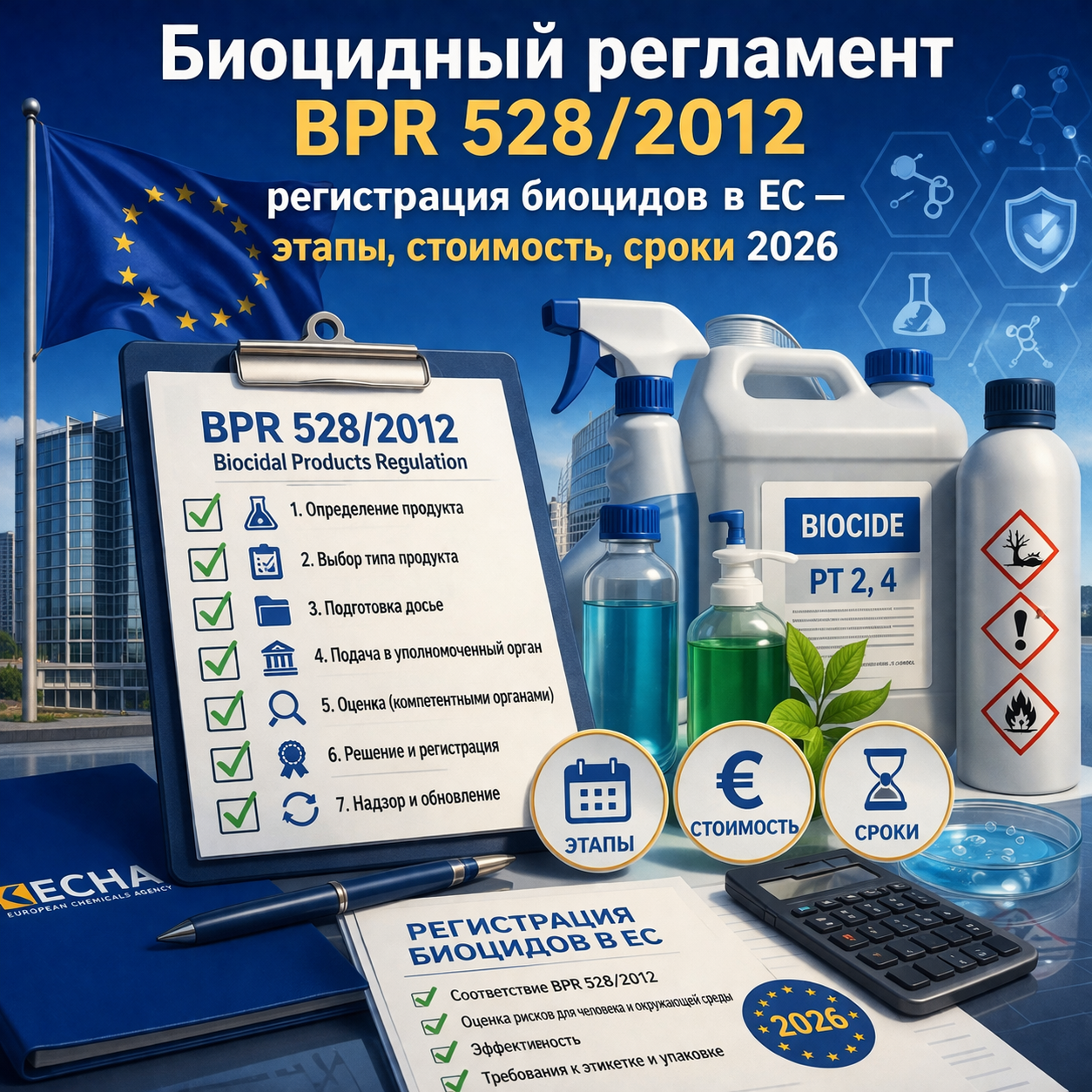 Биоцидный регламент BPR 528/2012: регистрация биоцидов в ЕС — этапы, стоимость, сроки 2026
