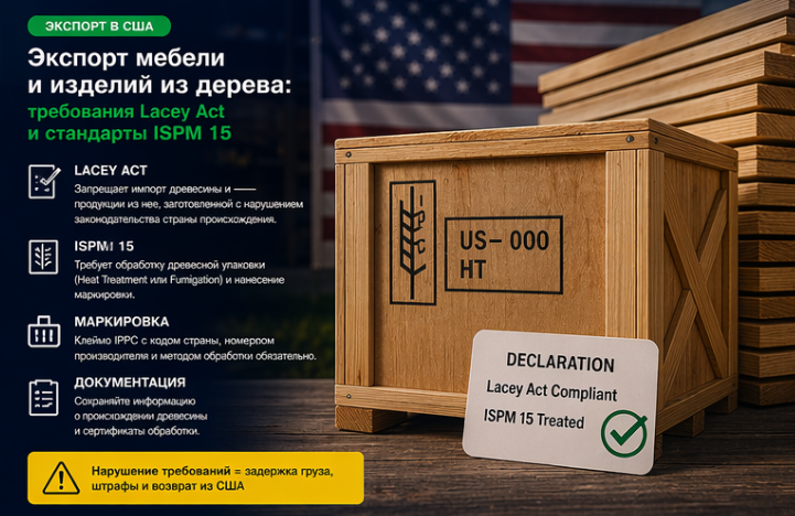 Экспорт мебели и изделий из дерева в США: требования Lacey Act и стандарты ISPM 15