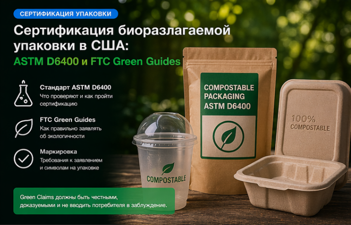 Сертификация биоразлагаемой упаковки в США: ASTM D6400 и FTC Green Guides
