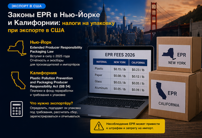 Законы EPR в Нью-Йорке и Калифорнии: Налоги на упаковку при экспорте в США