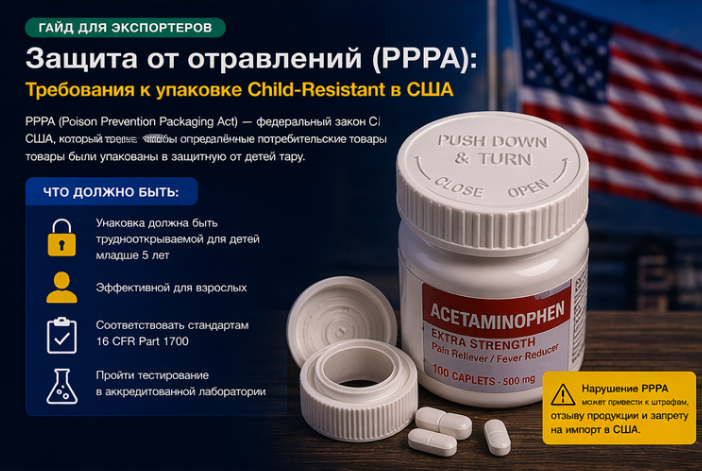 Защита от отравлений (PPPA): Требования к упаковке Child-Resistant в США