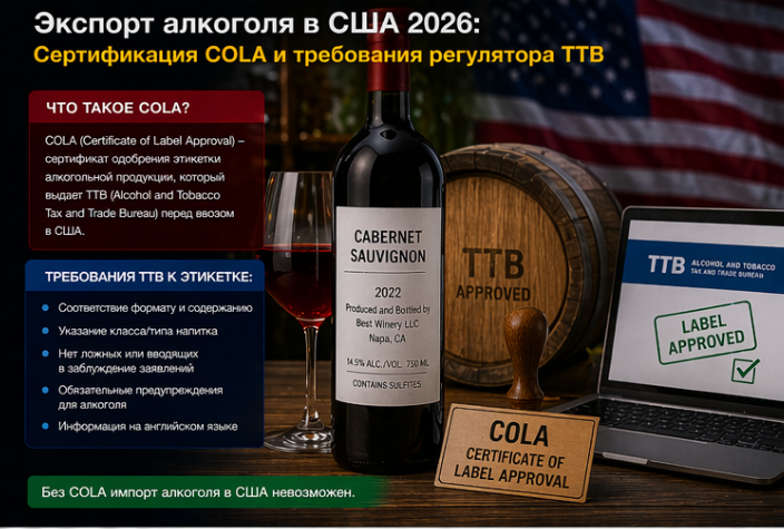 Экспорт алкоголя в США 2026: Сертификация COLA и требования регулятора TTB