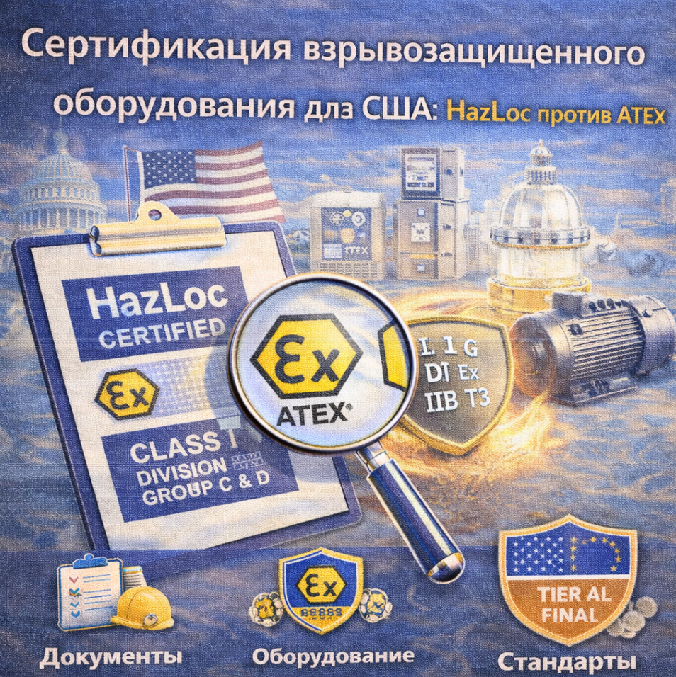 Сертификация взрывозащищенного оборудования для США: HazLoc против ATEX