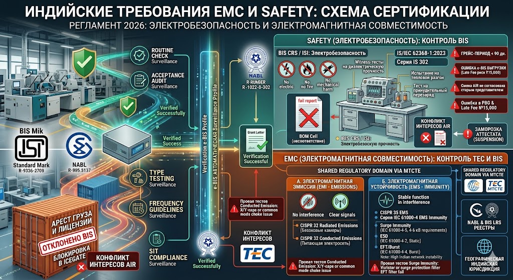 Индийские требования EMC и Safety: стандарты электробезопасности и электромагнитной совместимости в 2026 году